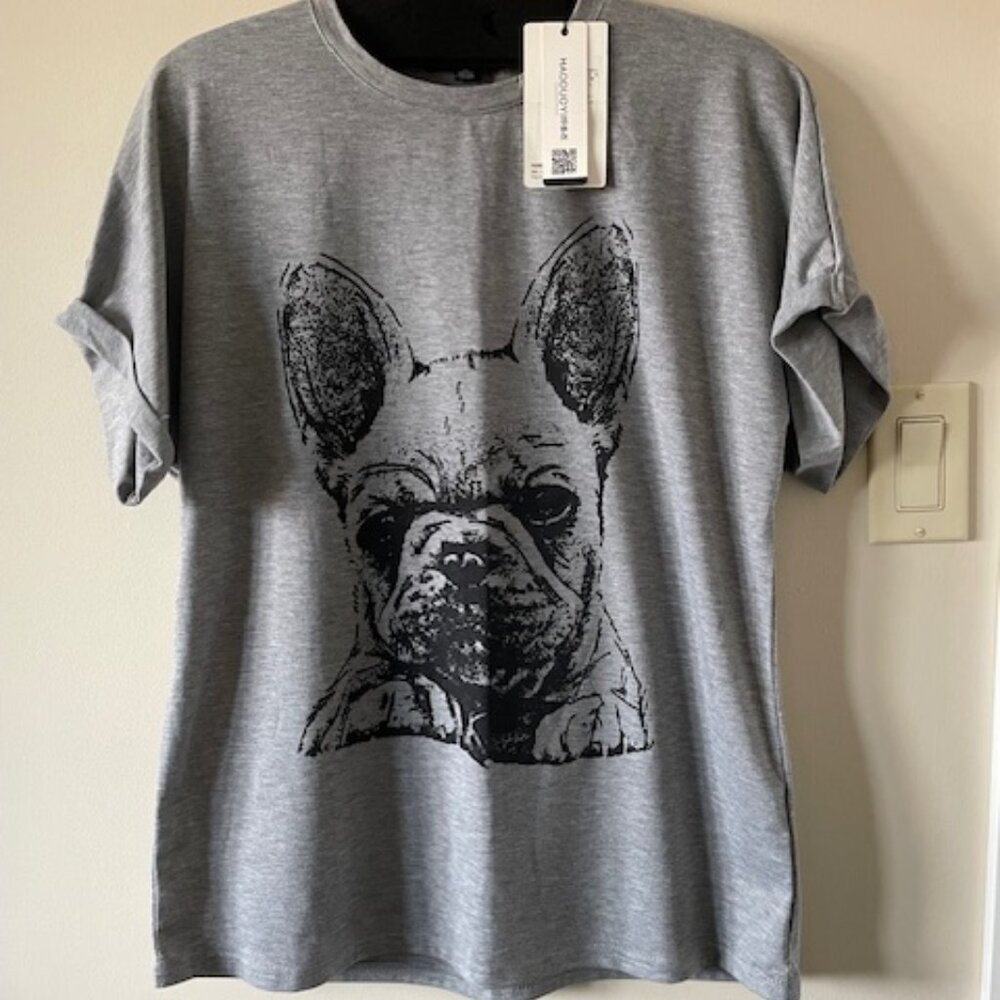 Haoduoyi, T-Shirt  S XL – with printed Boston Terrier  on front  - NWT